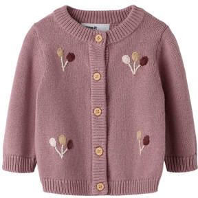 NAME IT BABY katoenen gebreid vest met borduursels en print paars All over print