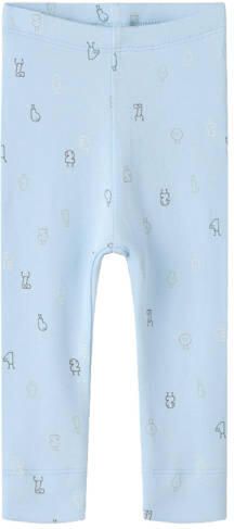 NAME IT BABY katoenen gebreide babybroek met print lichtblauw All over print