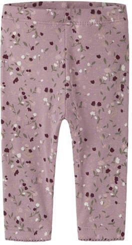 NAME IT BABY katoenen gebreide gebloemde legging lila Paars Bloemen