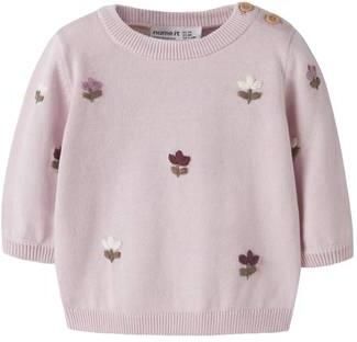 NAME IT BABY katoenen gebreide gebloemde trui met borduursels roze Bloemen
