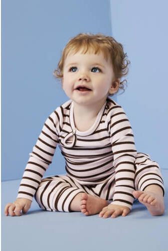 NAME IT BABY katoenen gestreepte babybroek roze bruin Streep - Foto 3