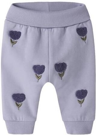 NAME IT BABY katoenen joggingbroek met borduursels en print paars Meisjes Stretchkatoen