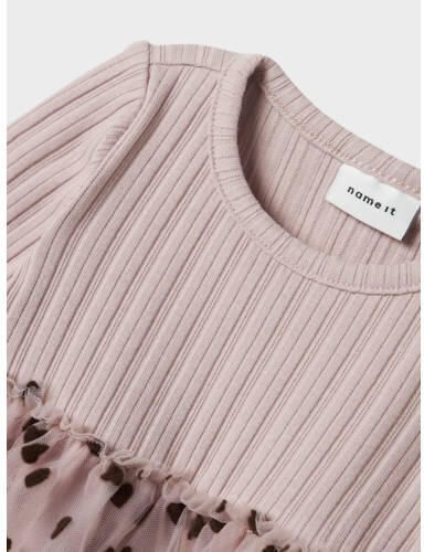 NAME IT BABY katoenen korte A-lijn jurk met hartjes mauve Roze Meisjes Stretchkatoen Ronde hals