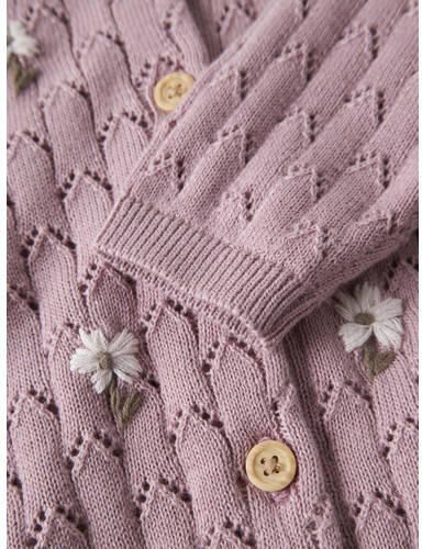 NAME IT BABY katoenen rechtvallend gebreid gebloemd vest met borduursels lila Paars - Foto 2