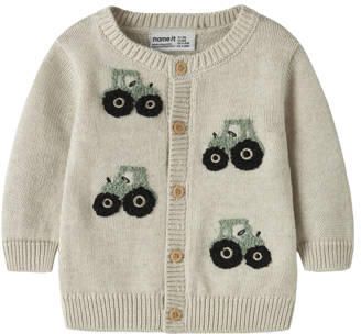 NAME IT BABY katoenen rechtvallend gebreid vest met borduursels en print Beige