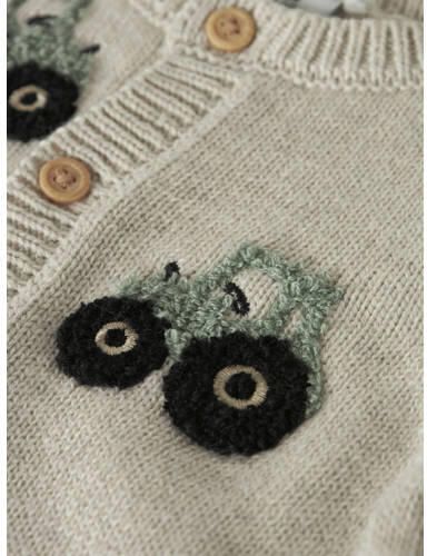 NAME IT BABY katoenen rechtvallend gebreid vest met borduursels en print Beige - Foto 2