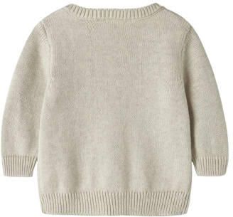NAME IT BABY katoenen rechtvallend gebreid vest met borduursels en print Beige - Foto 3