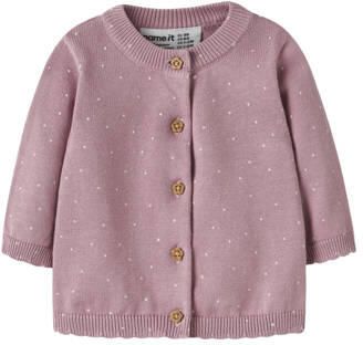 NAME IT BABY katoenen rechtvallend gebreid vest met stippen lila Paars