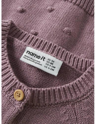 NAME IT BABY katoenen rechtvallend gebreid vest paars Effen - Foto 2