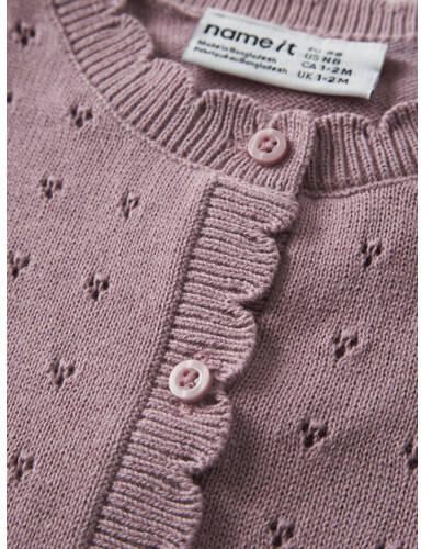 NAME IT BABY katoenen rechtvallend gebreid vest paars Effen - Foto 2