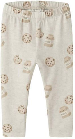 NAME IT BABY katoenen regular fit babybroek met print beige Stretchkatoen