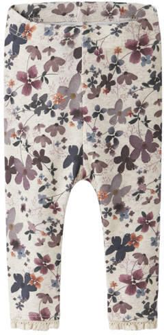 NAME IT BABY katoenen regular fit gebloemde babybroek met ruches beige Meisjes Stretchkatoen