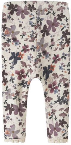 NAME IT BABY katoenen regular fit gebloemde babybroek met ruches beige Meisjes Stretchkatoen - Foto 3