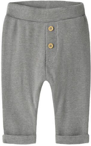 NAME IT BABY katoenen regular fit gebreide babybroek grijsgroen Jongens Stretchkatoen