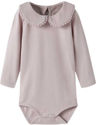 NAME IT BABY katoenen romper met franjes en backprint lila Paars Meisjes Stretchkatoen Peter Pan-kraag