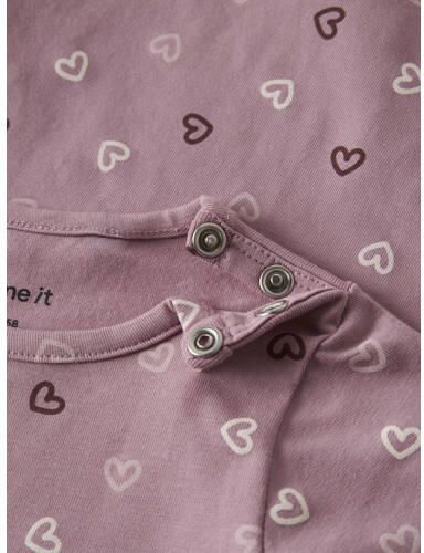 NAME IT BABY katoenen romper met hartjes roze Meisjes Stretchkatoen Ronde hals - Foto 2