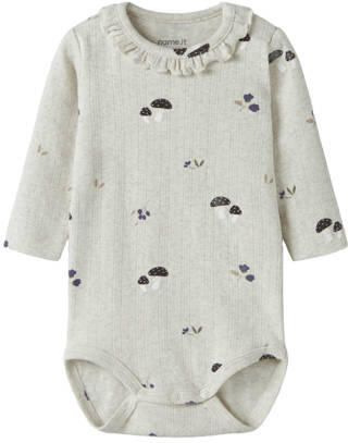 NAME IT BABY katoenen romper met ruches en print beige All over print