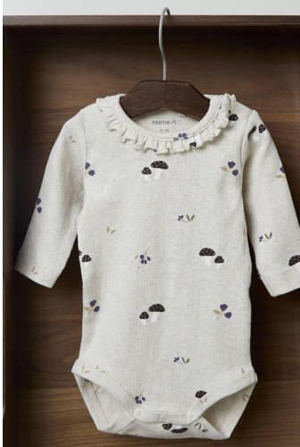 NAME IT BABY katoenen romper met ruches en print beige All over print - Foto 3