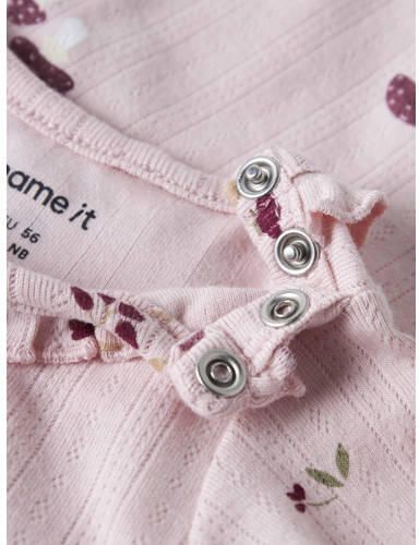NAME IT BABY katoenen romper met ruches en print roze All over print - Foto 2