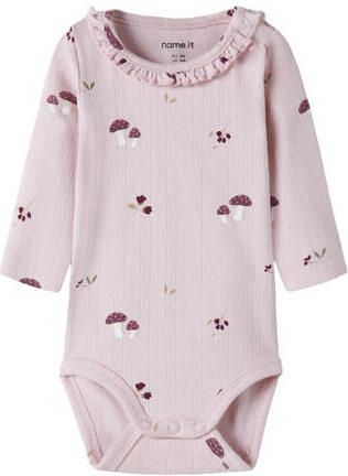 NAME IT BABY katoenen romper met ruches en print roze All over print