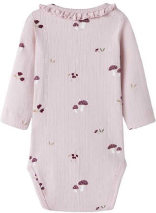 NAME IT BABY katoenen romper met ruches en print roze All over print - Foto 3