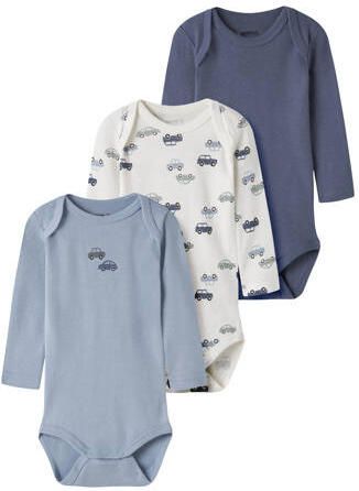NAME IT BABY katoenen rompers met print (set van 3) Blauw All over print