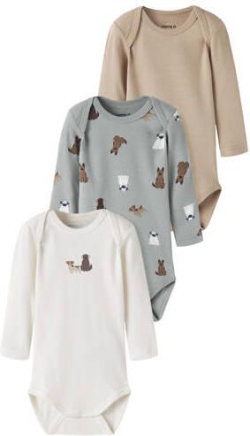 NAME IT BABY katoenen rompers met print (set van 3) Groen All over print
