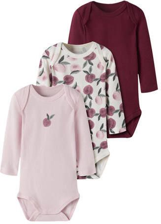 NAME IT BABY katoenen rompers met print (set van 3) Roze All over print