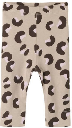 NAME IT BABY katoenen slim fit gebreide babybroek met print beige Meisjes Stretchkatoen