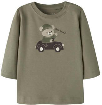 NAME IT BABY longsleeve met print groen Jongens Katoen Ronde hals Printopdruk