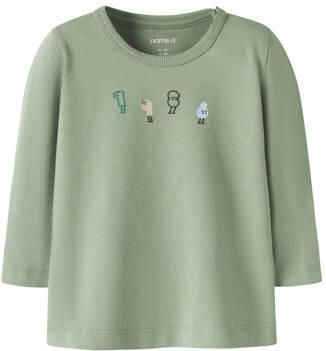 NAME IT BABY longsleeve met print groen Jongens Katoen Ronde hals Printopdruk
