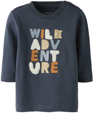 NAME IT BABY longsleeve met tekst donkerblauw Jongens Stretchkatoen Ronde hals