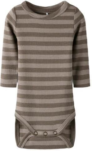 NAME IT BABY modal gestreepte romper bruin Stretchkatoen Ronde hals