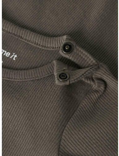 NAME IT BABY modal romper met textuur bruin Stretchkatoen Ronde hals - Foto 2