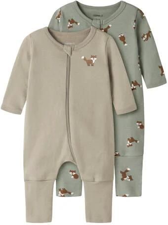 NAME IT BABY pyjama bruin groen (set van 2) Multi Jongens Katoen Ronde hals