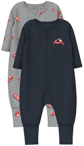 NAME IT BABY pyjama donkerblauw grijs (set van 2) Multi Jongens Katoen Ronde hals