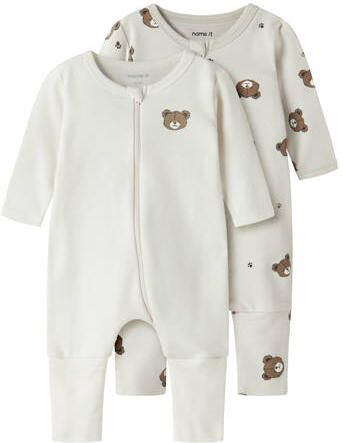 NAME IT BABY pyjama ecru grijs (set van 2) Multi Katoen Ronde hals