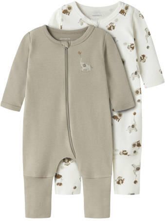 NAME IT BABY pyjama groen wit (set van 2) Multi Katoen Ronde hals