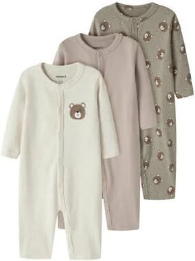 NAME IT BABY pyjama kaki beige oudroze (set van 3) Groen Stretchkatoen Ronde hals