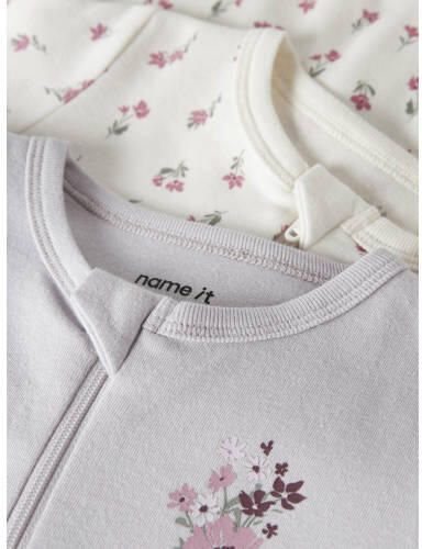 NAME IT BABY pyjama lila ecru (set van 2) Multi Meisjes Katoen Ronde hals - Foto 2