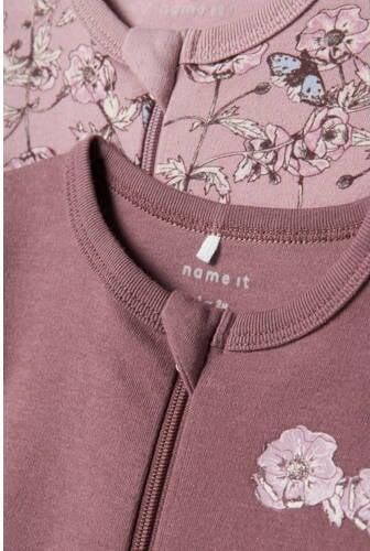 Name it BABY pyjama met all over print set van 2 paars mauve Meisjes Katoen Ronde hals 104