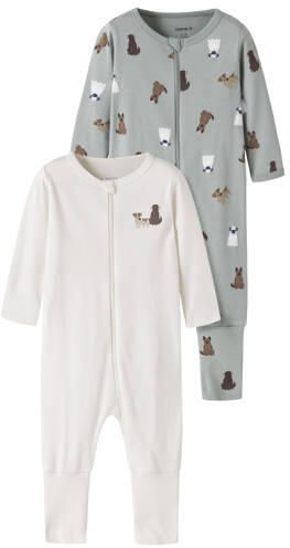 NAME IT BABY pyjama met print groen ecru Jongens Katoen Ronde hals All over print