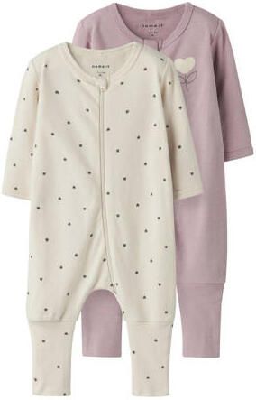 NAME IT BABY pyjama NBFNIGHTSUIT ecru lila (set van 2) Meisjes Katoen Ronde hals - Foto 7