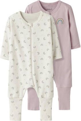 NAME IT BABY pyjama NBFNIGHTSUIT ecru lila (set van 2) Meisjes Katoen Ronde hals - Foto 6