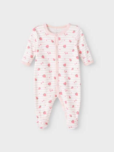 Name it BABY pyjama NBFNIGHTSUIT set van 2 roze wit Onesie Meisjes Biologisch katoen Ronde hals 56