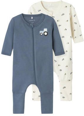 NAME IT BABY pyjama NBMNIGHTSUIT blauw ecru (set van 2) Jongens Katoen Ronde hals