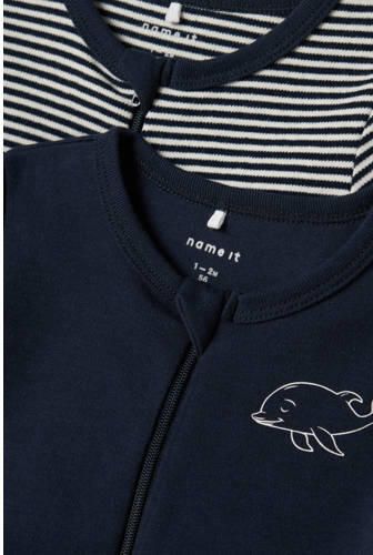Name it BABY pyjama set van 2 donkerblauw wit Jongens Katoen Ronde hals 104