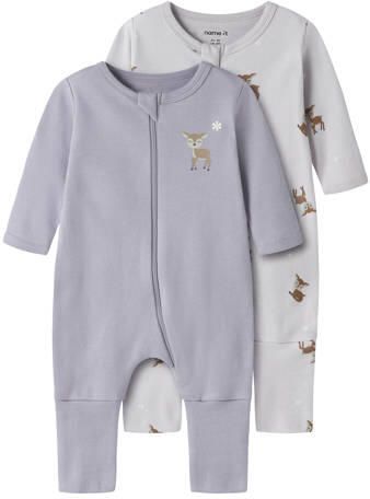 NAME IT BABY pyjama s lichtpaars (set van 2 paar) Multi Meisjes Katoen Ronde hals
