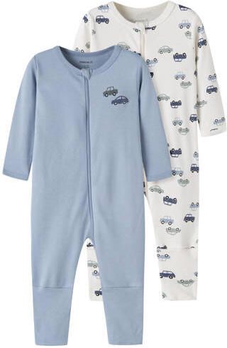 NAME IT BABY pyjama's met print (set van 2) Blauw Jongens Katoen Ronde hals