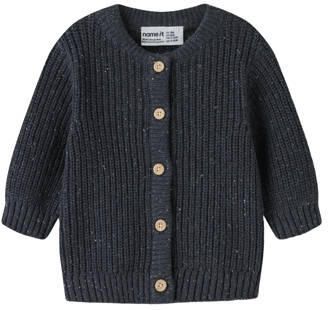 NAME IT BABY rechtvallend gebreid vest donkerblauw Jongens Stretchkatoen Ronde hals